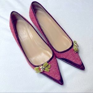 J. Crew Sabrina Pink Tweed Leather Pointy Heel 7.5